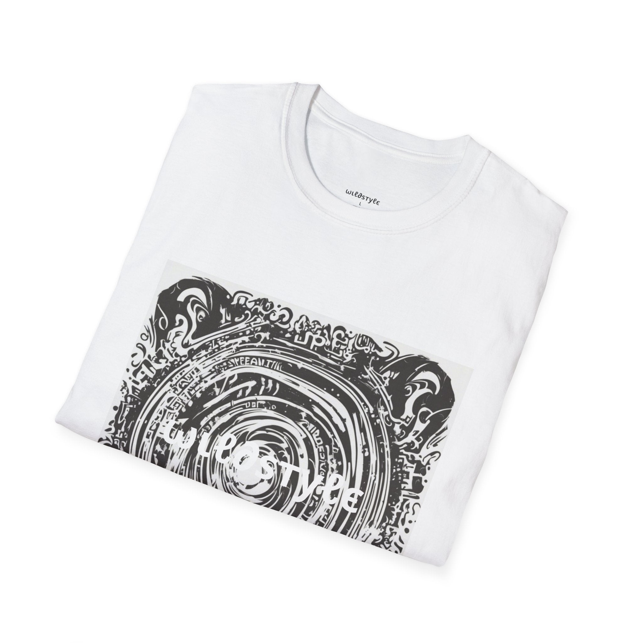 Whirlwood Graphic T‑Shirt — 'Wildstyle' Minimal Front, Swirl Frame Back